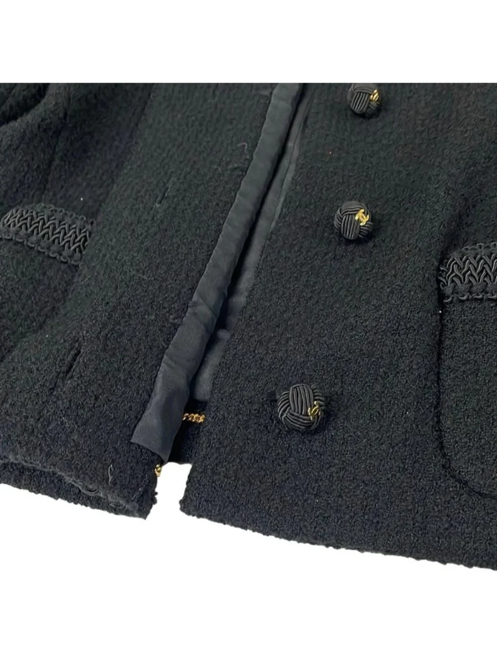 Chanel Skirt Suit Black Tweed CC Logo Button Wool